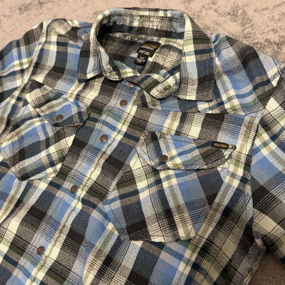 Volcom Men's Workwear Flannel Snap Button Shirt Long Sleeve Plaid Size S